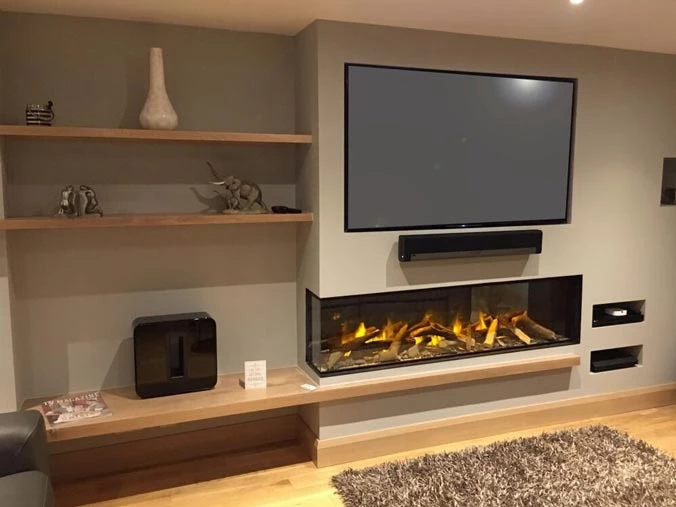 Built in corner electric fireplace insert 2 sides