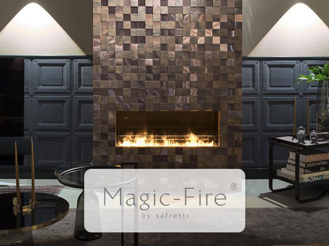 Wall mounted bioethanol fireplaces placed on the wall in modern interior