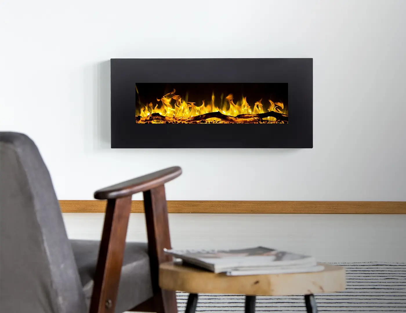 On the wall mounted electric fireplace