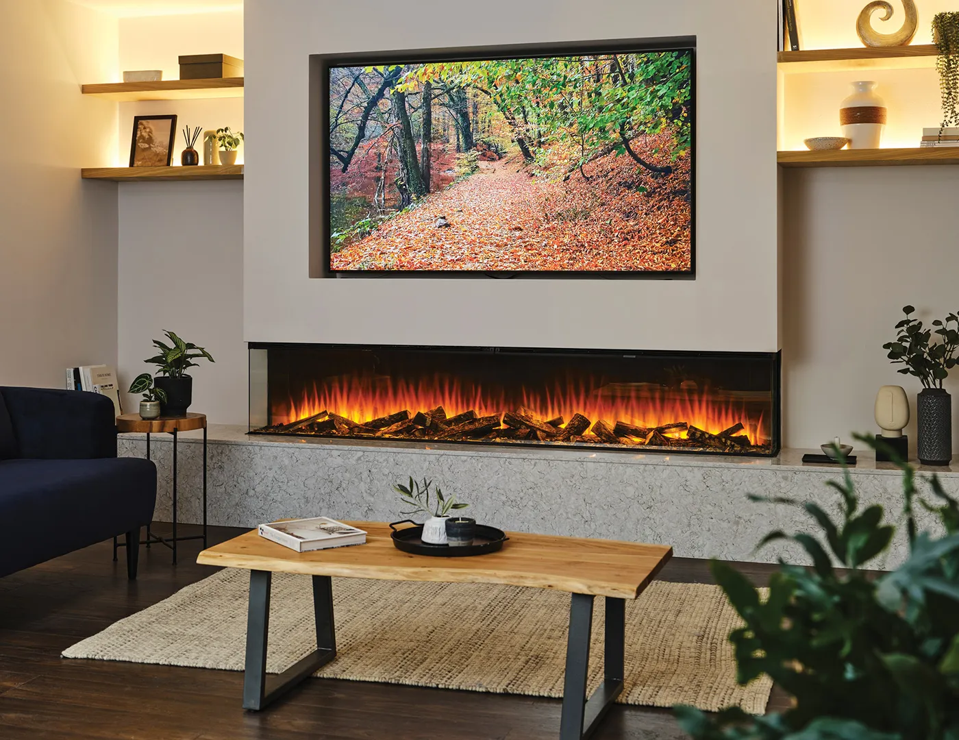 Cinewall media wall kits with electric fireplace