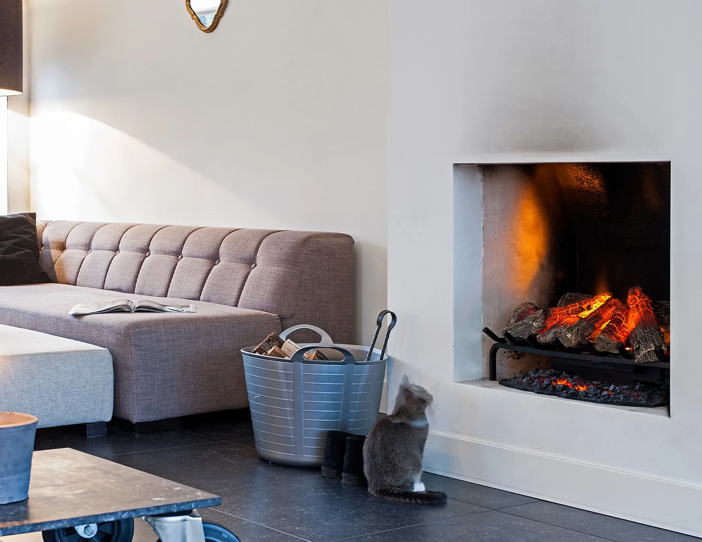 Freestanding water vapour fireplace insert for old open wood burning fireplaces