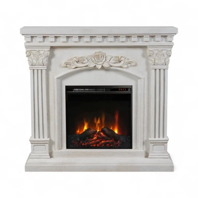 ScandiFlames Freyr Freestanding Electric Fireplace | Buy here ScandiFlames Freyr electric fireplace with Eldur 18" insert, stone-look Polystone MGO frame