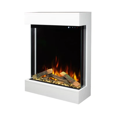 Dame Electric Fireplace | 3-Sided Design & Realistic LED Flame Effect | White Finish