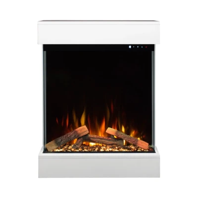 Dame Electric Fireplace | 3-Sided Design & Realistic LED Flame Effect | White Finish