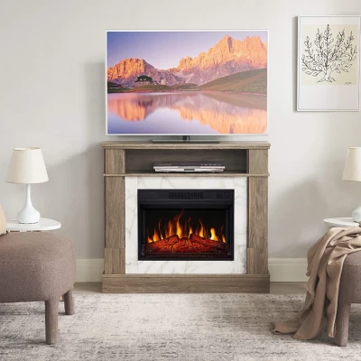 For Living grey oak mantel electric fireplace with 23-inch insert option