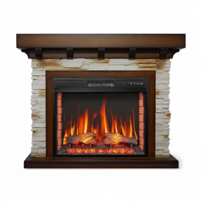 ArtiFlame Ludwig Antique Oak Electric Fireplace Suite with stone-effect sides