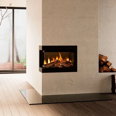 Ashlett Insert Built-In Electric Fireplace - Black | Buy British Fires Online British Fires Ashlett Insert Black Edition built-in electric fireplace with Deluxe Real Logs