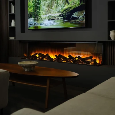 New Forest 1900 Built-In Electric Fireplace | Buy British Fires Online British Fires New Forest 1900 wide built-in electric fireplace with multi-sided flame view