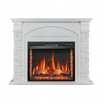 White Alioth fireplace suite with stone-effect sides and AF28S insert