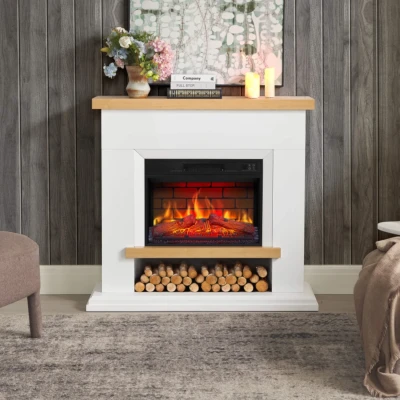 White Shelford mantel electric fireplace with 23-inch insert