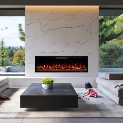 Aflamo Elite 213.3 cm inset electric fireplace with LED flames Aflamo Elite 213.3 cm black wall-mounted electric fireplace