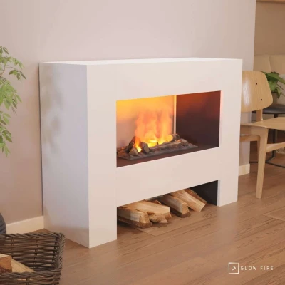 Glow Fire Fallada White - OMC 600 | Freestanding Water Vapour Fireplace, White Glow Fire Fallada White - OMC 600 | Freestanding Water Vapour Fireplace, White, 120 cm x 90 cm x 40 cm