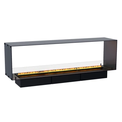 Foco Myst Two 1800 - Elegant hybrid fireplace for wall integration Foco Myst Two 1800 - See-through hybrid fireplace with water vapor flame effect