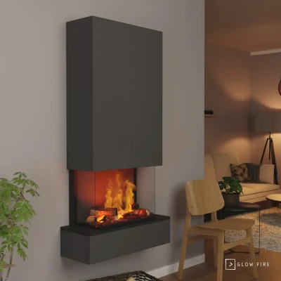 Glow Fire Hölderlin Tall Grey Wall-mounted Water Vapour Fireplace – Realistic Flame Effect