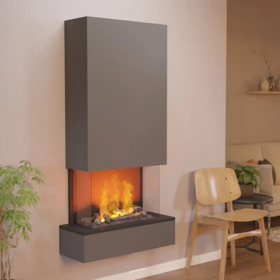 Glow Fire Hölderlin Tall Grey Wall-mounted Water Vapour Fireplace – Realistic Flame Effect