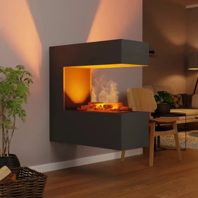 Glow Fire Schiller Wall Grey Wall-mounted Water Vapour Fireplace – Realistic Flame Effect