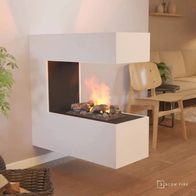 Schiller Wall-Mounted Water Vapour Fireplace in white, providing a realistic flame effect with eco-friendly operation for stylis