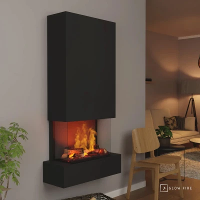 Glow Fire Hölderlin Tall Black OMC 600 Wall-mounted Water Vapour Fireplace – Realistic Flame Effect