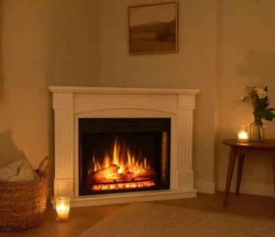 ArtiFlame Boston corner white electric fireplace suite with AF28S insert