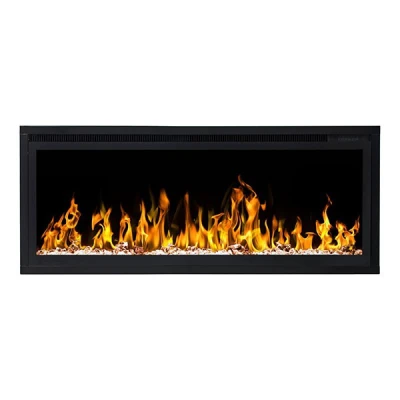 Royal 42 inch wall-mounted electric fireplace with LED flames and decorative crystals/logs