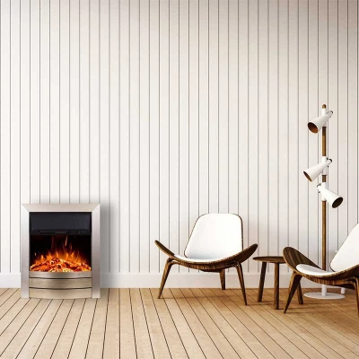 Dexter Silver Electric Fireplace with Adjustable Heat, Silver, Energy-Saving LED