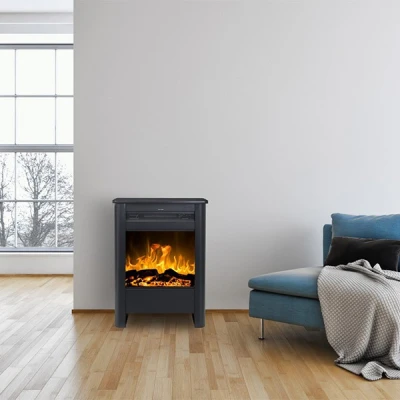 Vegas Electric Fireplace with Campfire Flame Effect, Black, Adjustable Heat