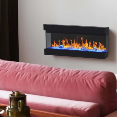 Aflamo Imperial 183 cm wall-mounted 3-sided electric fireplace in matte black with LED flames
