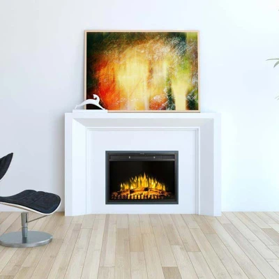 Classic LED fireplace powered by electricity Classic 75cm LED fireplace in black for flush mounting.