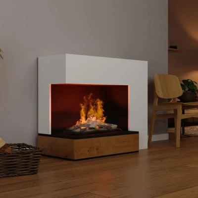 Glow Fire Planck Left-Sided - OMC 600 | Freestanding Water Vapour Fireplace Glow Fire Planck Left-Sided - OMC 600 | Freestanding Water Vapour Fireplace, 90 cm x 109 cm x 53 cm