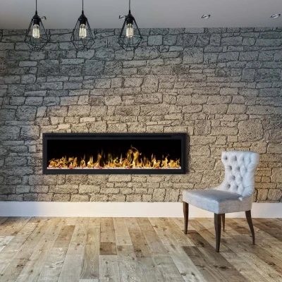 Royal 60 inch wall-mounted electric fireplace with LED flames and decorative crystals/logs