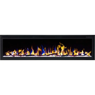 Royal 65 inch wall-mounted electric fireplace with LED flames and decorative crystals/logs