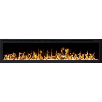 Royal 72 inch wall-mounted electric fireplace with LED flames and decorative crystals/logs