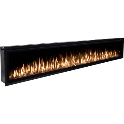 Royal 100 inch wall-mounted electric fireplace with LED flames and decorative crystals/logs