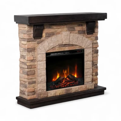 ScandiFlames Eira freestanding electric fireplace with stone mantel, brown finish