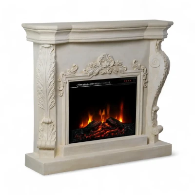 Ymir Electric Fireplace in grey polystone 