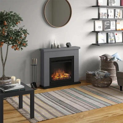 Grey electric fireplace - electric stove - with heat control and remote control