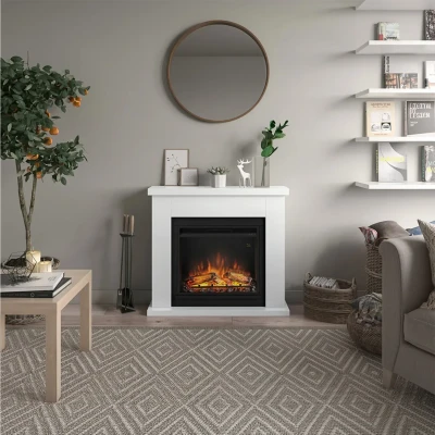 TAGU Frode Electric Fireplace – White Freestanding Design, PowerFlame 1 or 2 Insert