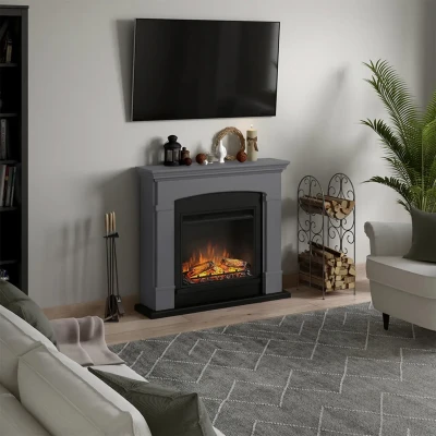 TAGU Helmi Electric Fireplace – Grey Freestanding Design, PowerFlame 1 or 2 Insert