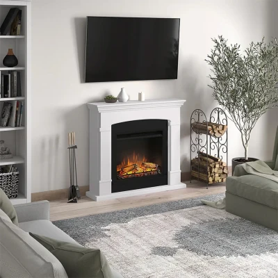 TAGU Larsen Electric Fireplace – White Freestanding Heater, PowerFlame 1 or 2 Insert