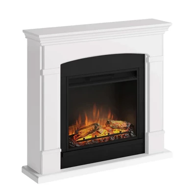 TAGU Larsen Electric Fireplace – White Freestanding Heater, PowerFlame 1 or 2 Insert