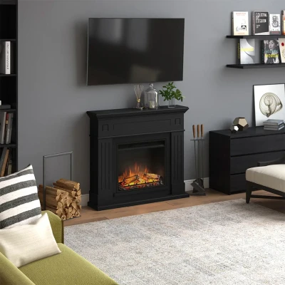 TAGU Larsen Electric Fireplace – Black Freestanding Heater, PowerFlame 1 or 2 Insert