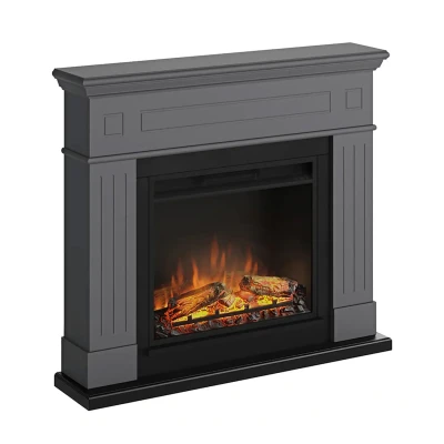 TAGU Larsen Electric Fireplace – Grey Freestanding Heater, PowerFlame 1 or 2 Insert