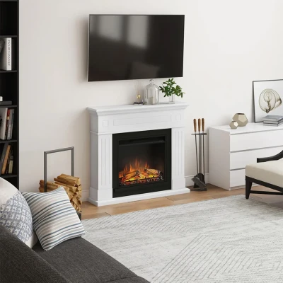 TAGU Larsen Electric Fireplace – White Freestanding Heater, PowerFlame 1 or 2 Insert