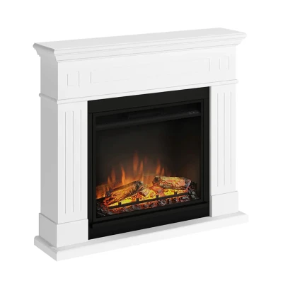 TAGU Larsen Electric Fireplace – White Freestanding Heater, PowerFlame 1 or 2 Insert