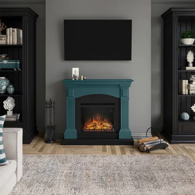 TAGU Magna Electric Fireplace – Turquoise Freestanding Mantel Fireplace