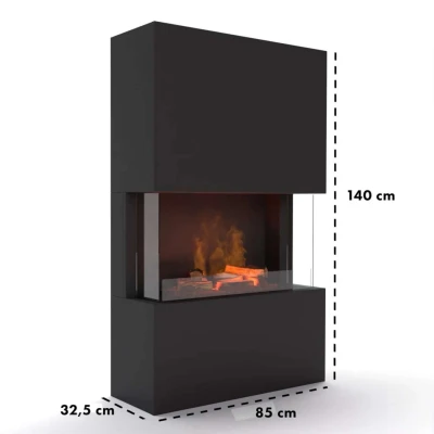 Glow Fire Tucholsky 3-sided Black - OMC 600 | Freestanding Water Vapour Fireplace, Black, 91 cm x 150 cm x 35 cm