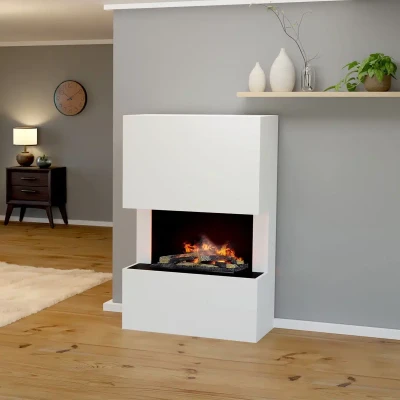 Glow Fire Tucholsky 3-sided White - OMC 600 | Freestanding Water Vapour Fireplace, White Glow Fire Tucholsky 3-sided White - OMC 600 | Freestanding Water Vapour Fireplace, White, 91 cm x 150 cm x 35 cm
