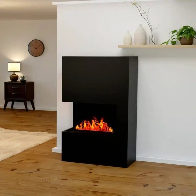 Glow Fire Tucholsky Right Corner Black - OMC 600 | Freestanding Water Vapour Fireplace, Black Glow Fire Tucholsky Right Corner Black - OMC 600 | Freestanding Water Vapour Fireplace, Black, 91 cm x 150 cm x 35 cm