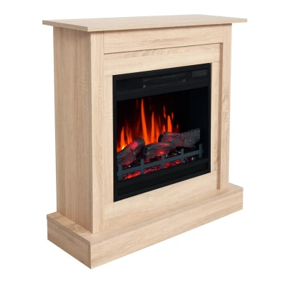 Vigo Oak Electric Fireplace with 5 Flame Colours, MDF Frame, Adjustable Heat
