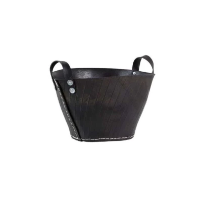 Unique Firewood Bucket in Black Rubber with White Stitching – Buy here Log basket, rubber L